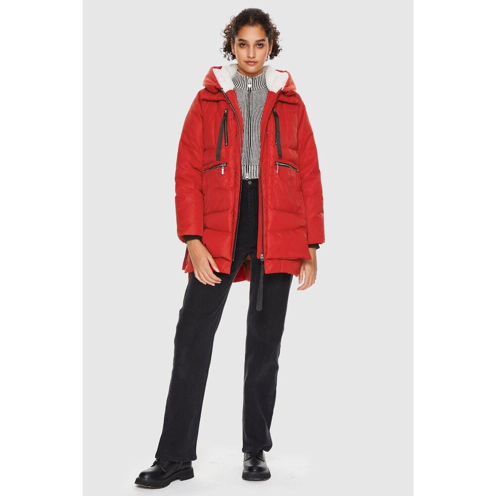 Orolay Womens Thickened Down Hooded "Amazon Coat" Red Zipper Expandable Size XS